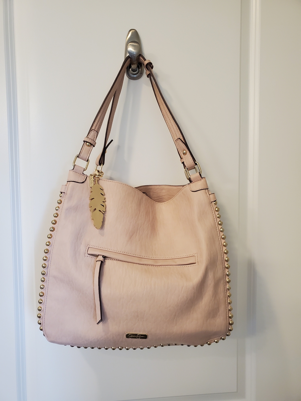 Women's Pale Pink Stud-Trim Shoulder Bag